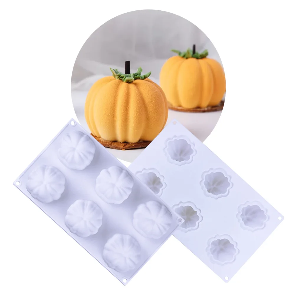 

1509 6 even pumpkin French mousse cake baking mold diy handmade soap scented candle silicone mold, White