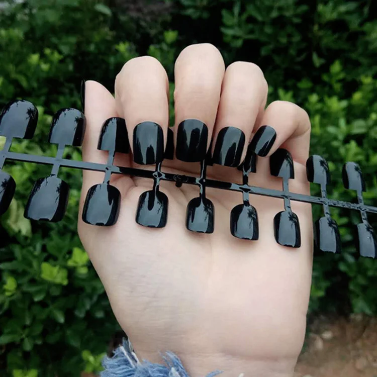 

TJP347 24 pcs full cover press on nail tips short square UV gel glossy different colours of finger nail tips with no package, Colorful
