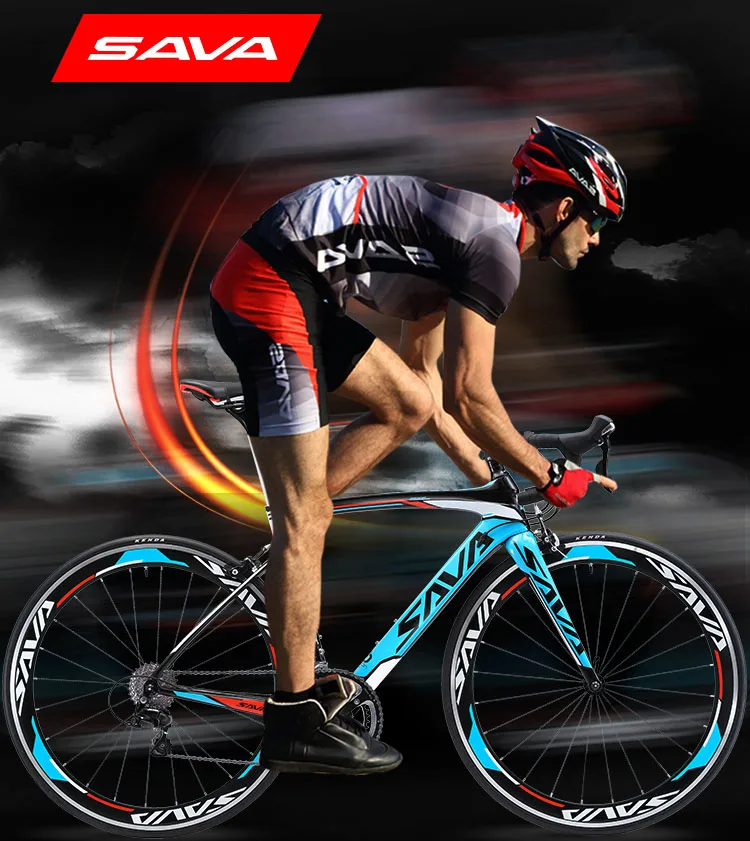 

Fantas-bike SAVA Racing road bike 18 speed carbon fiber frame bicycle for adult, Blue/red/gray
