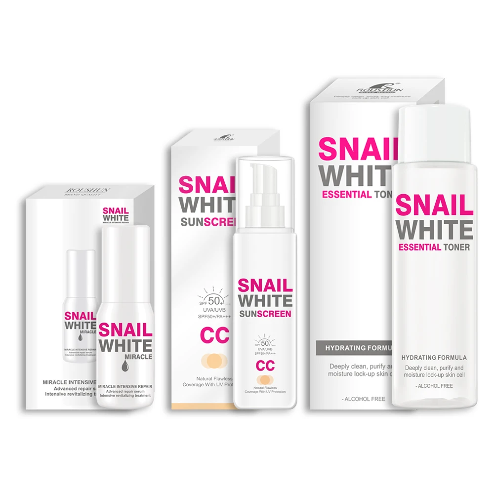 

ROUSHUN Snail White Facial Serum for Whitening Skin,with SPF50 Sunblock,Moisturizing Essence,Oil Control Toner