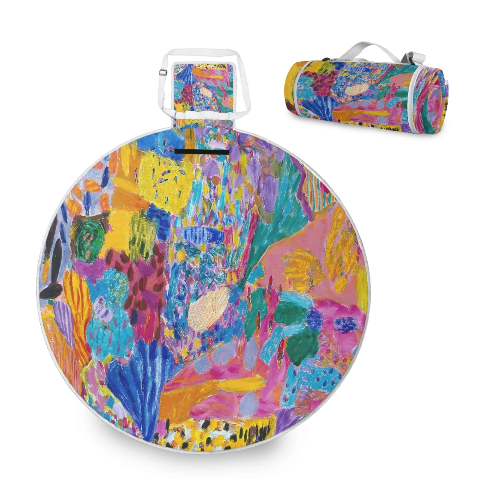 

Customized Graffiti Printing Foldable Outdoor Beach Blanket Camping Round Mat Pad beach rug