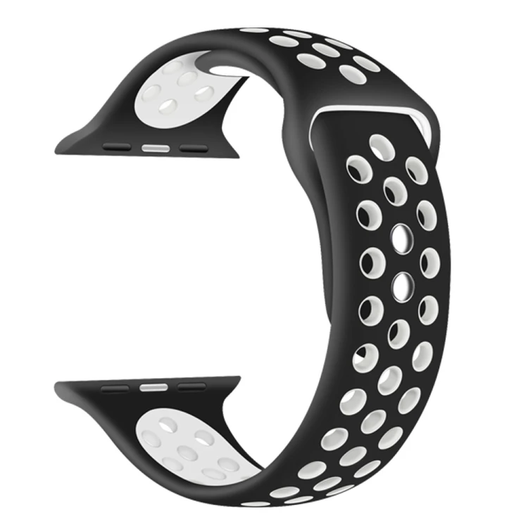 

New Double Nails Long Silicone Watchband For Apple Watch Series 7 45mm / 6&SE&5&4 44mm / 3&2&1 42mm(Black White)