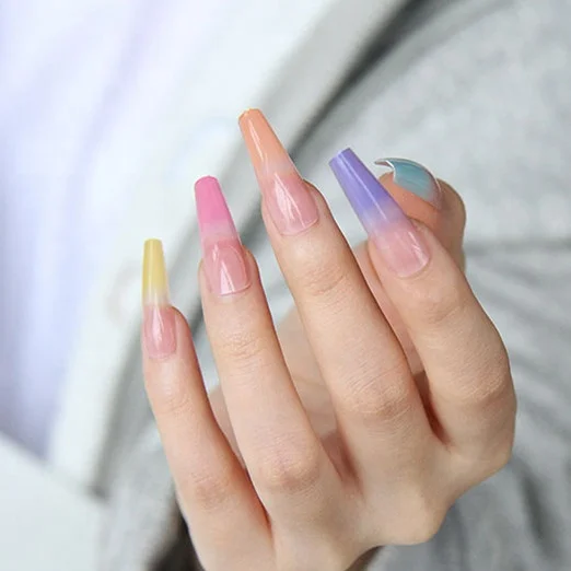 

Rainbow Leopard Pattern 24 Pcs/Case False Nails European Style Long T Shape Press On Nails NTB030, Colorful