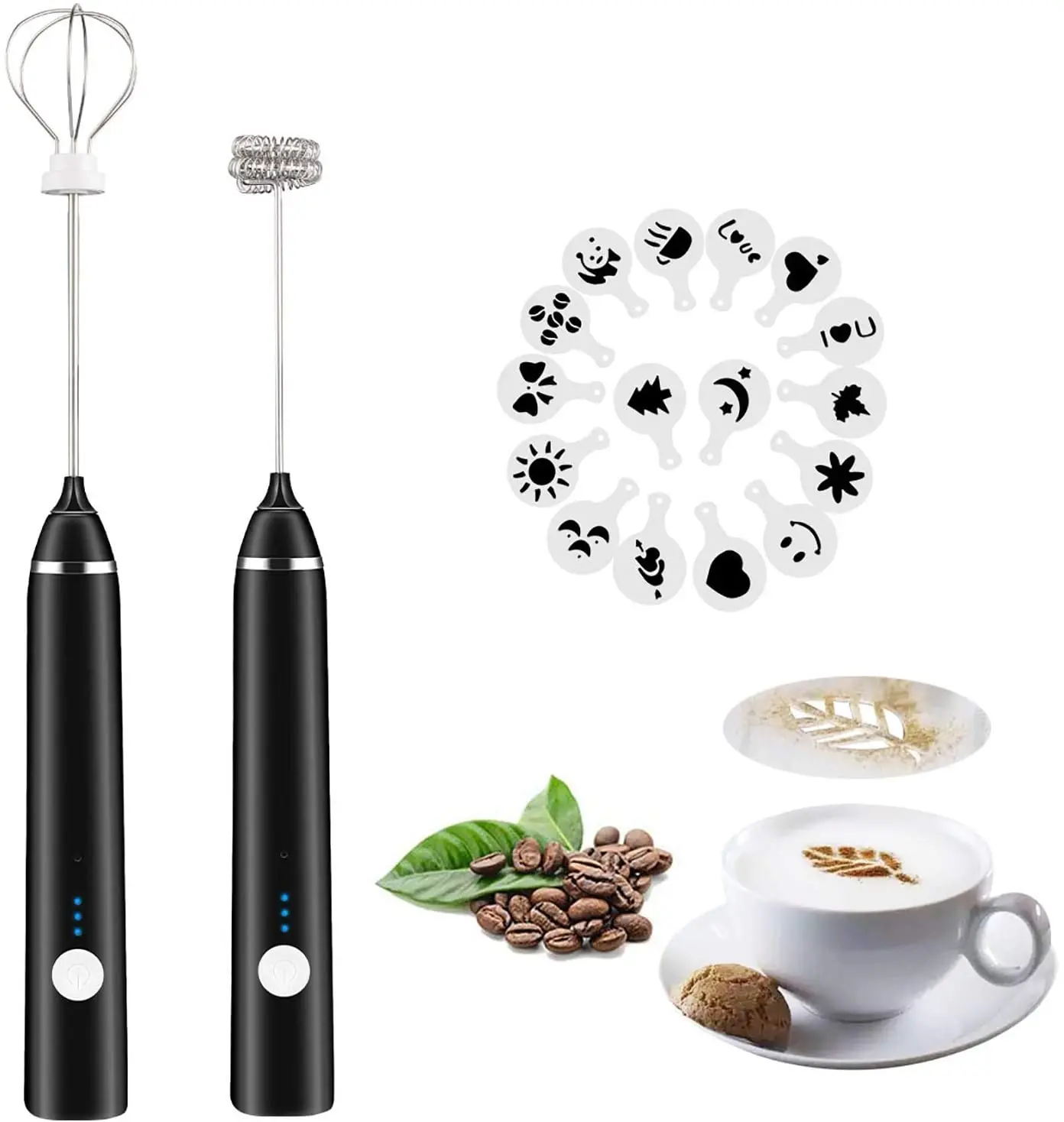 

Coffee Tools of coffee foam maker USB Rechargable Milk Frother, Black/white/silver