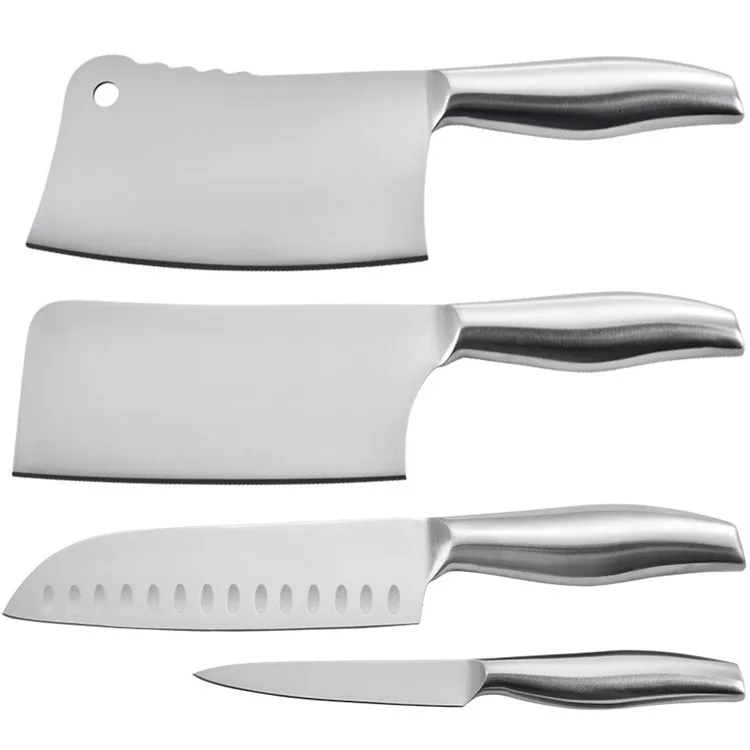 

4 PCS Silver Kitchen Knife Set Paring Vegetable Meat Chopping Knife Hollow Handle Kithchen Cooking Chef's Knife Set