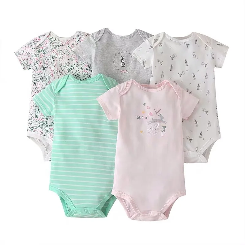 

Factory direct sales Newborn infant short sleeve onesie Sleepsuit soft cotton 5 pack baby kid summer romper