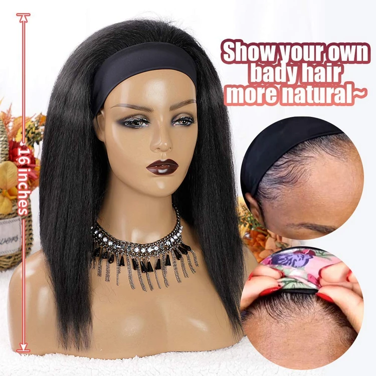 

Vigorous Top Selling New Arrival Synthetic Hair Yaki Straight Headband Wigs Cheap Machine Made Non Lace Wig On Sale