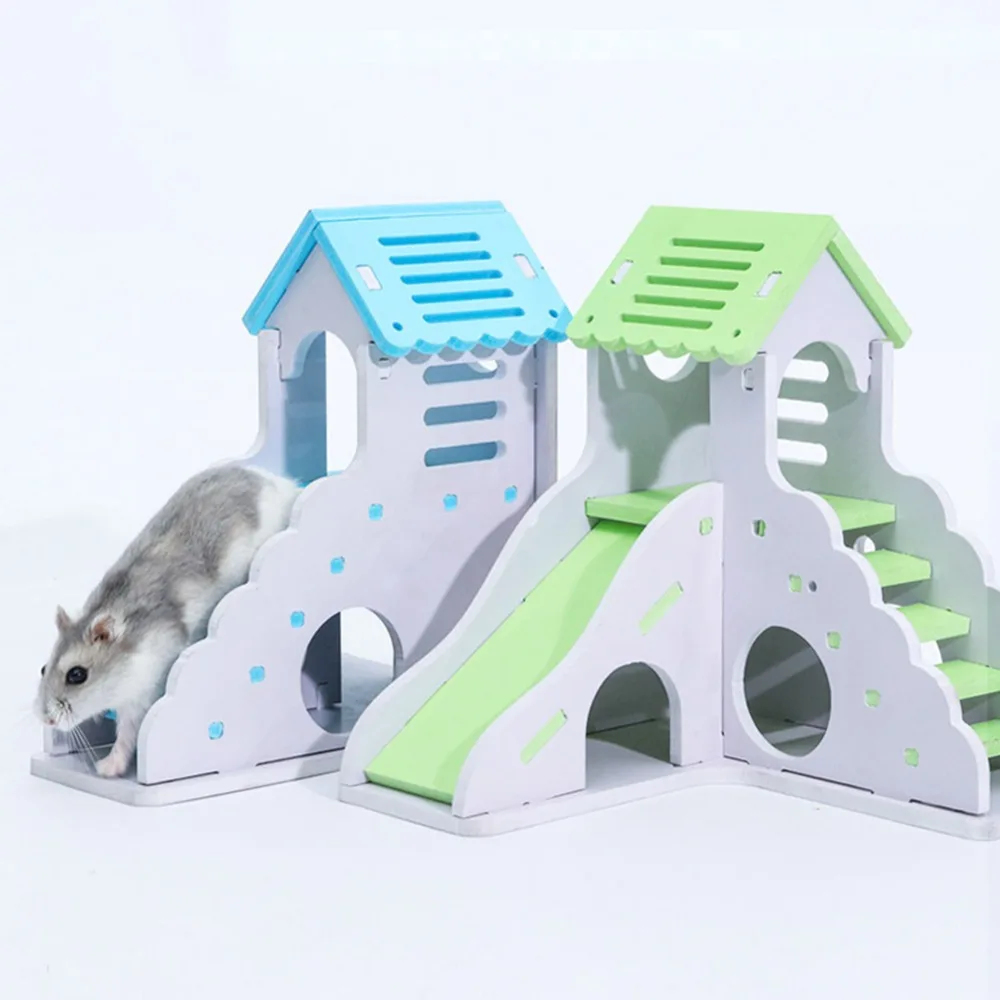 

Wooden Hamster Staircase Sleeping House Golden Bear Nest Bed for Small Pets Chinchillas Guinea-pig Small Pets Cage Toys, As photo