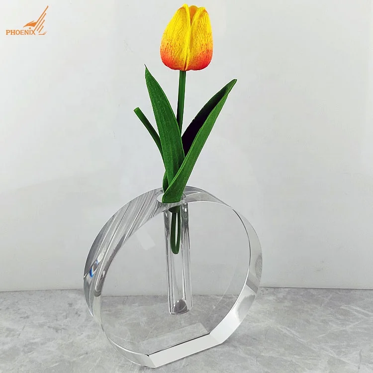 

Modern Decorative Handmade Home Decor Ideas Wedding Table Decoration Transparent Single Flower Crystal Glass Flower Vase, Clear or customized color
