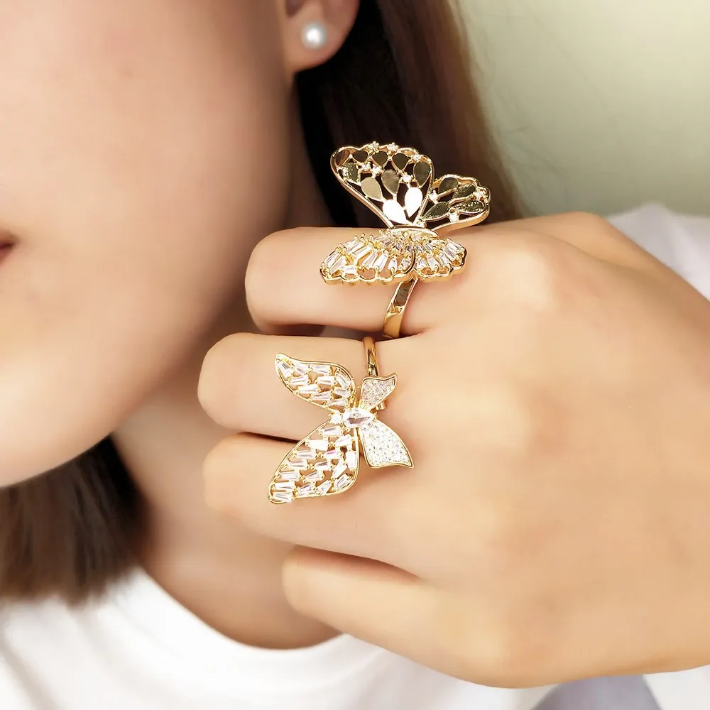 

Vershal C221 Chic 18k Gold Plated Elegant Zircon Personalized Hollow Butterfly Adjustable Ring