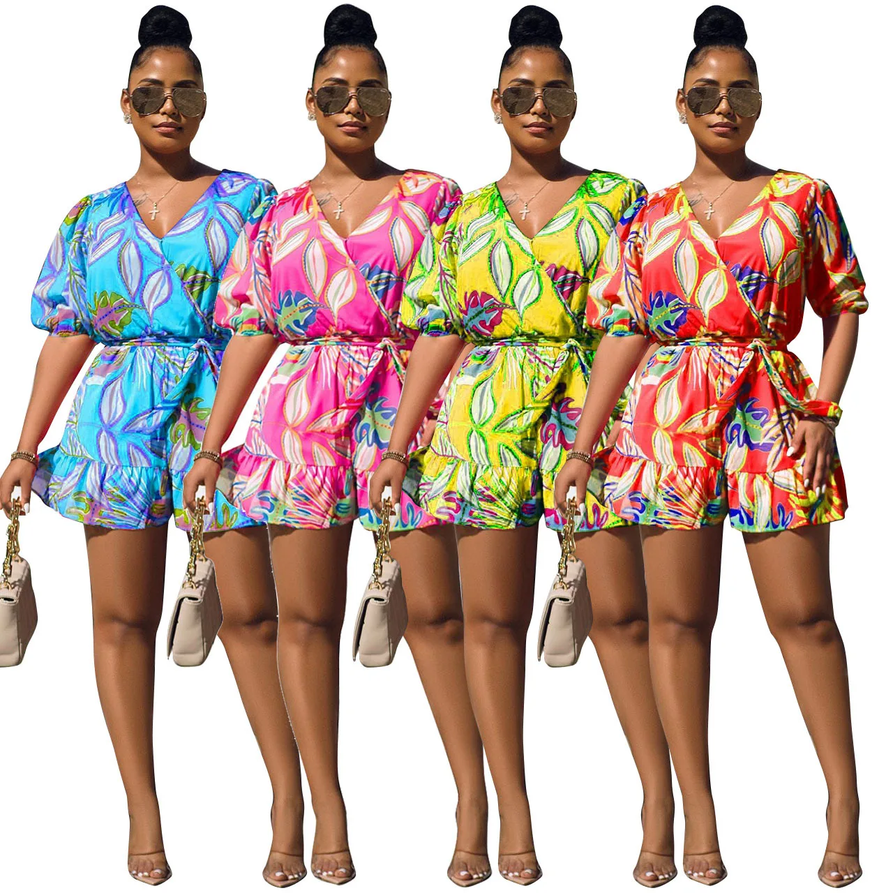 

summer print beach casual women jumpsuit wholesale clothing