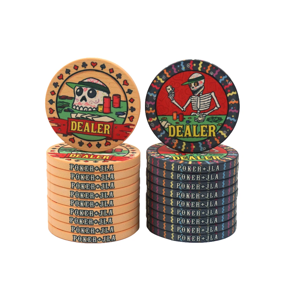 Wholesale Customized 48.5 50 55mm Ceramic Poker Dealer Buttons Skull Pattern Colorful Large Dealer for Casino Bar Poker Rooms