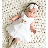 

2pcs Hot Sale Newborn Baby Girls Sleeveless Birthday Dress With Headband White Lace Bowknot Skirts Tutu Dress