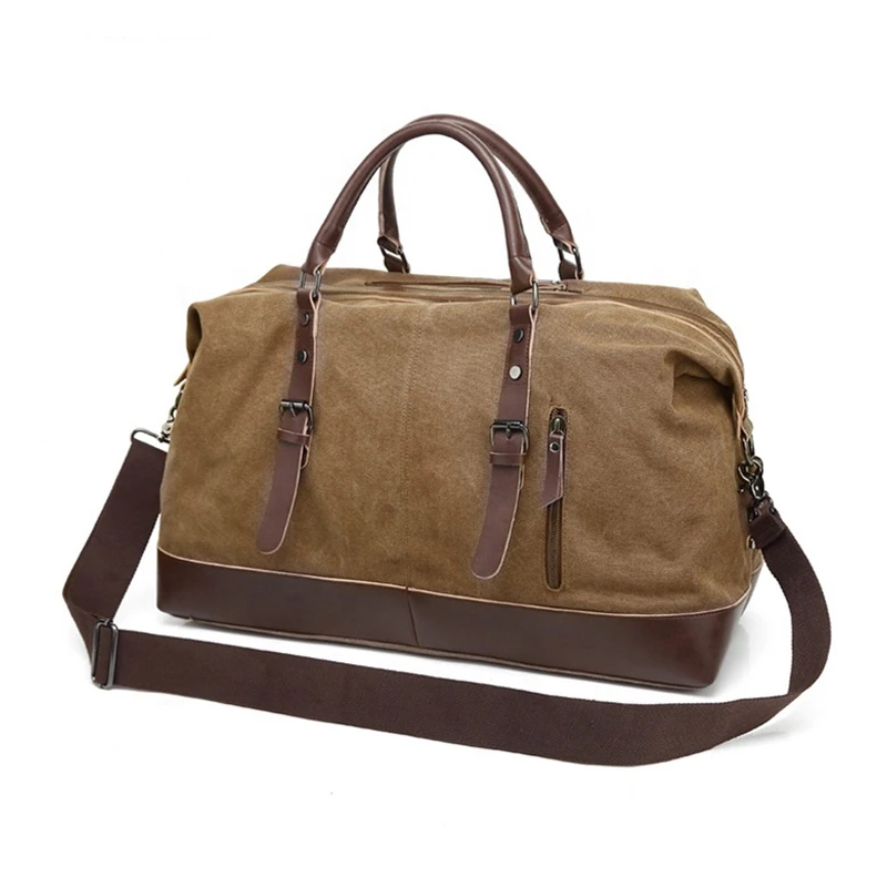 

Luxury Large Brown or Customized Capacity Canvas Luggage Travel Gym Bags With Custom Print