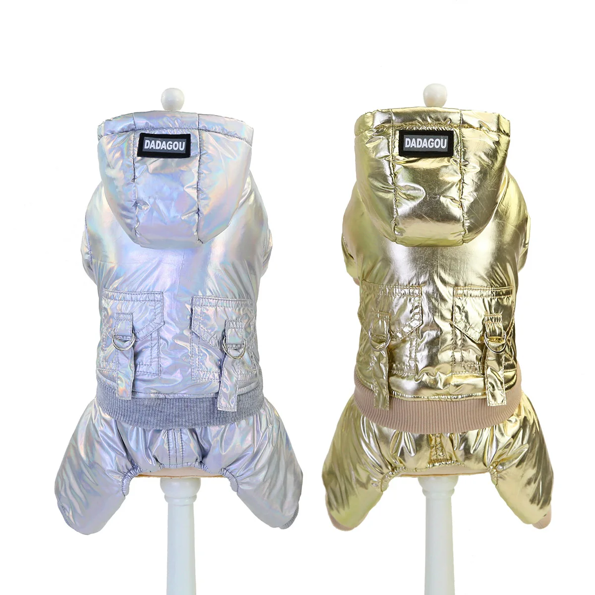 

HY Hot Sale High Quality Shiny Four Leg Thick Pet Winter Clothes Dog Clothes Fashion dog clothing pattern, Gold, silver