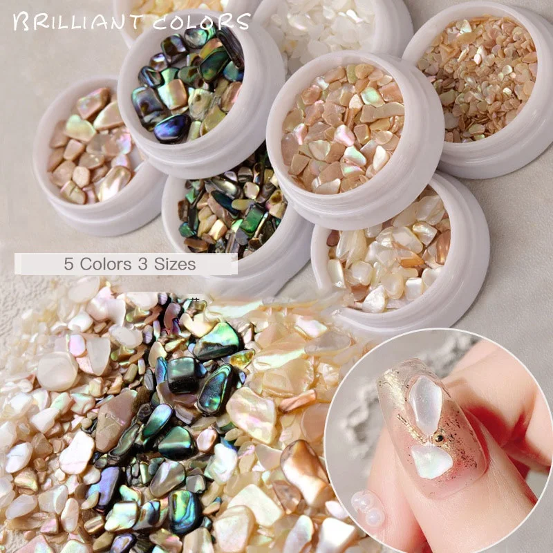 

Paso Sico New Design 5 Colors 3 Size Mixed Japanese Irregular Nail Nature Shell Slice Magic Shimmer Stone 3D Nail Art Decoration