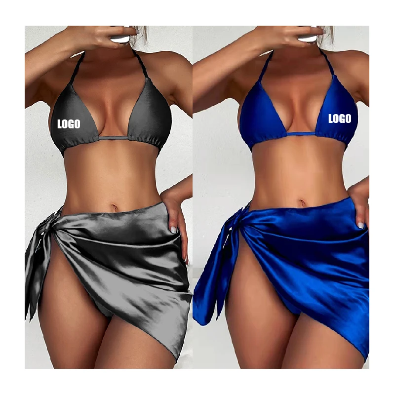 

Free Shipping Custom Logo Color Bikinis Woman Swimwear Eco Friendly fabric Three Piece Set provided customized Bikini