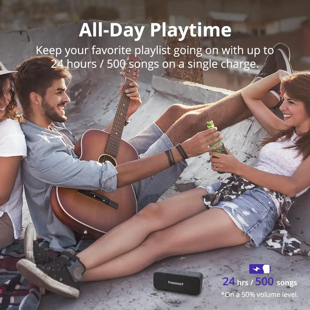 Tronsmart Element T2 Plus Portable Bluetooth 5.0 Speaker IPX7 Waterproof NFC Speakers 15H Playtime with Voice Assistant - ANKUX.COM