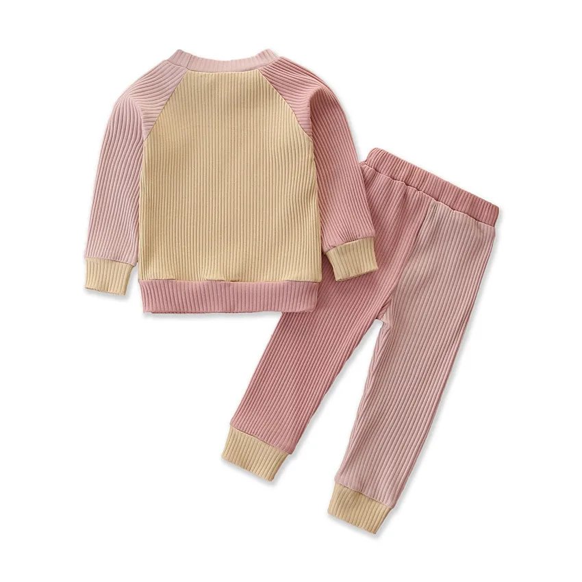 

kids popular ribbed cotton clothes sets baby pajamas