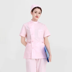 Factory Outlet Nurse uniform Pink stand collar top Summer Tuck your waist and look thin Rehabilitation Center Pharmacy