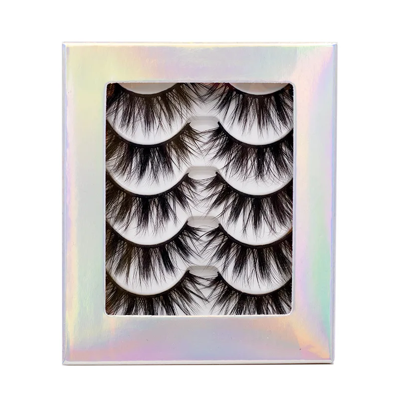 

k501-K510 15mm - 20mm 5 pairs false eyelashes with holographic paper box thick 5 pairs 3d lashes suppliers