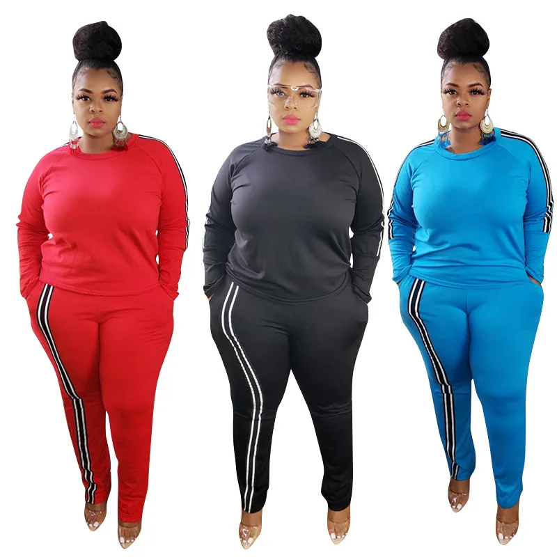 

Fat Women Two Piece Pants Set Long Pants Crew Neck Shirt lLong Sleeve Oversize Top Plus Size 2 Piece Set Women
