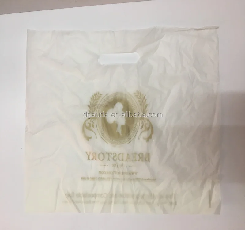 
certified custom printed merchandise punch die cut 100% biodegradable and compostable plastic shopper handle bag 