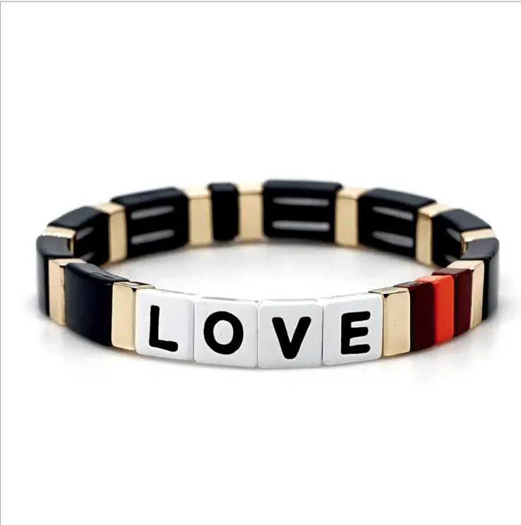 

BM2002 New 2019 Popular Rainbow Alphabet Love Enamel Crush Tile Bracelet