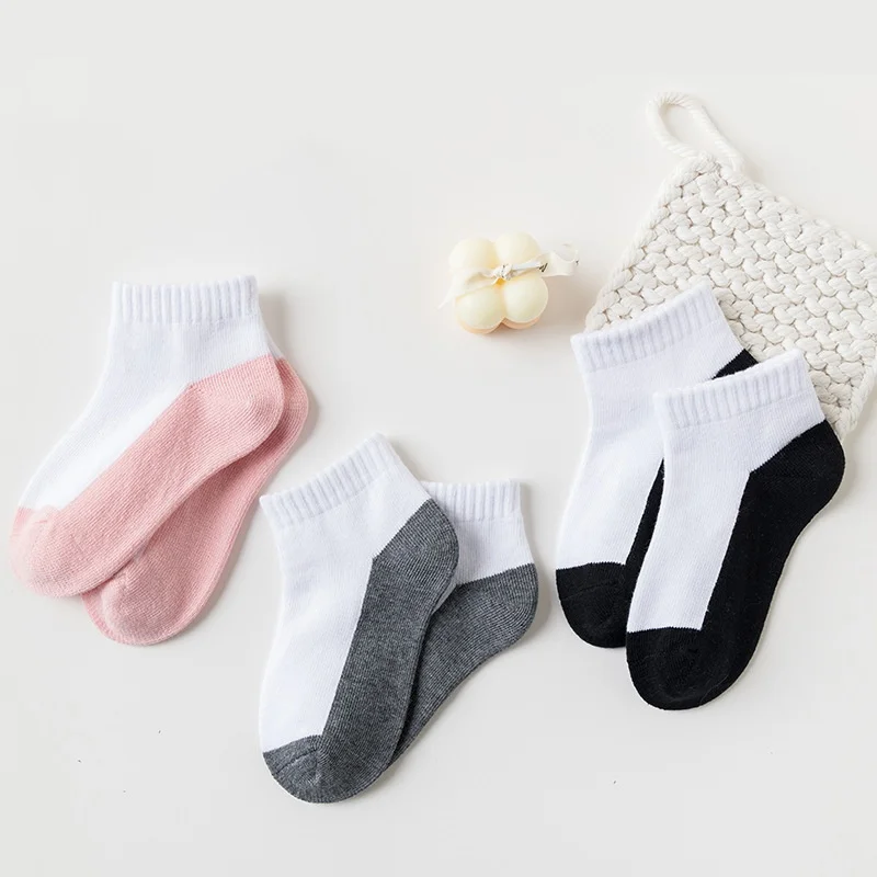 White Cotton Children's Student Short Socks for Boys Girls Thin Solid Color Patchwork Sports Design Spring Summer Wholesale
