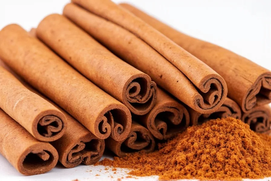 Various forms of cinnamon including whole sticks, ground powder, and liquid extract in glass containers