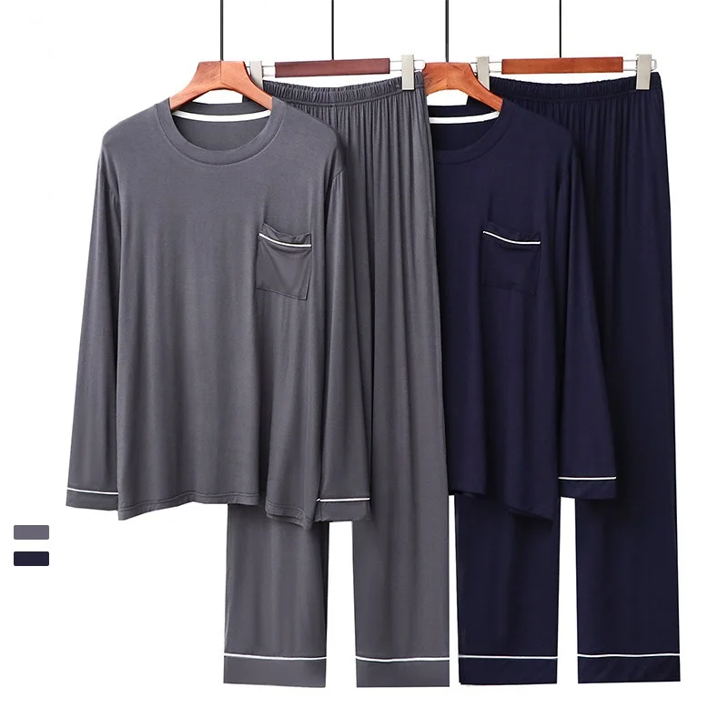 

Manufacturer Custom Modal Sleepwear Men 2 Pieces Sets Super Cozy Long Sleeve Set Lounge Wear Modal Men Pajamas Set