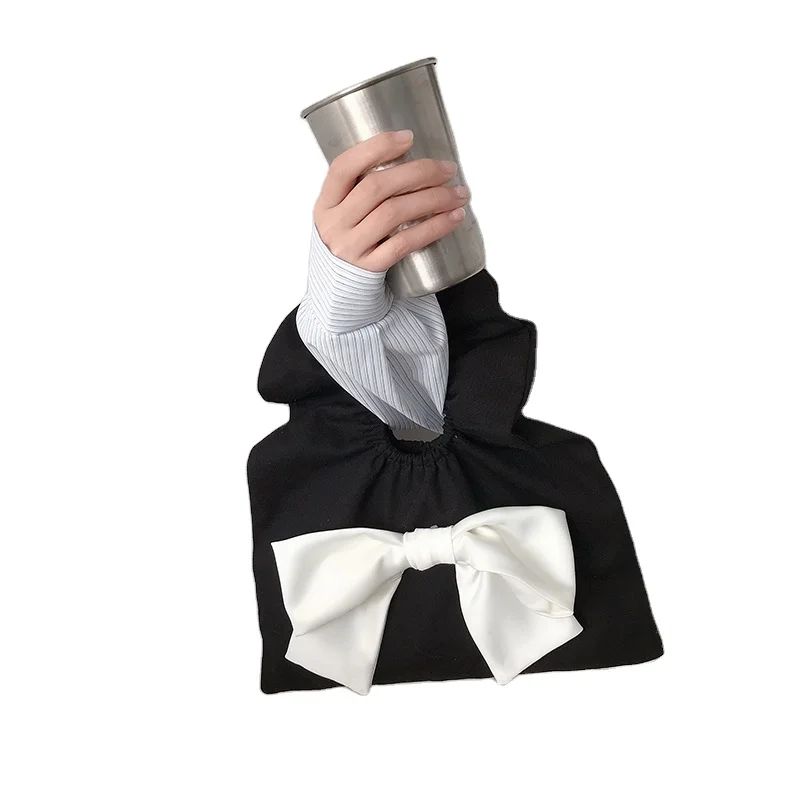

2021wholesale fashion ins bow rosette black canvas dumpling handle bag tote bag for ladies girls