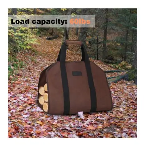 Heavy Duty Waxed 16oz Canvas Firewood carrying bag custom tote bag log holder