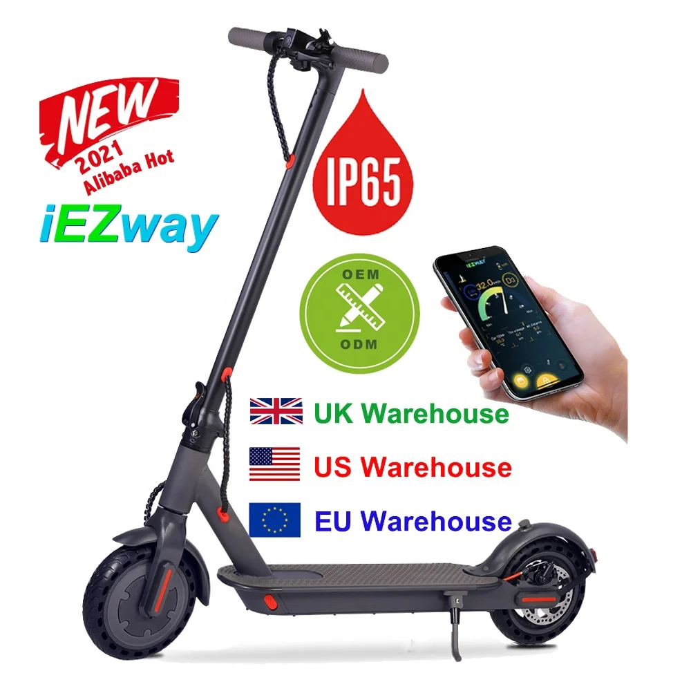 

2021 Alibaba New Drop Shipping UK EU USA Warehouse 8.5inch 25KM to 30KM Folding IP65 Waterproof Two Wheel Adult Electric Scooter, Dark gray ,white