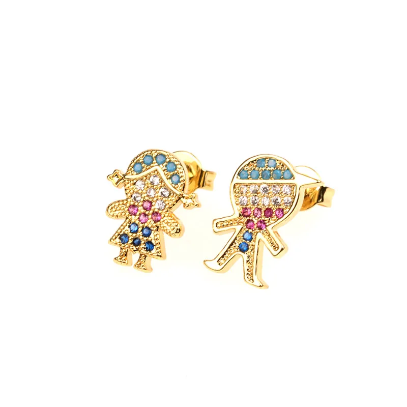 

EC1596 Hot Sale 18k gold plated CZ micro pave kids earrings,diamond children girl and boy huggie earrings jewelry for women, Multicolor