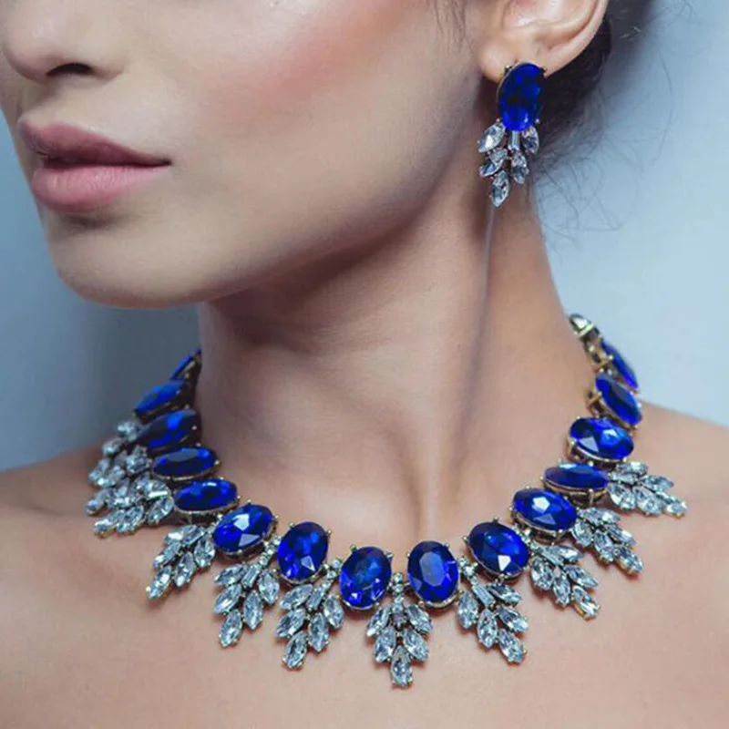 

Wholesale fashion luxury bridal wedding crystal necklace earring set