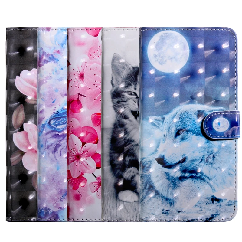 

3D Painting Leather Flip Wallet Case For Samsung Galaxy A82 5G A22 S21 FE A02S M02S A52 A72 A32 Animal Wolf Tiger Flower Lace, As picture