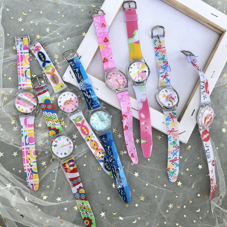 

Jelly Transparent Cartoon watch band Kids Women Quartz Silicone Cute rabbit Clock Colorful Dial Analog WristWatch Ladies Watch, Gold