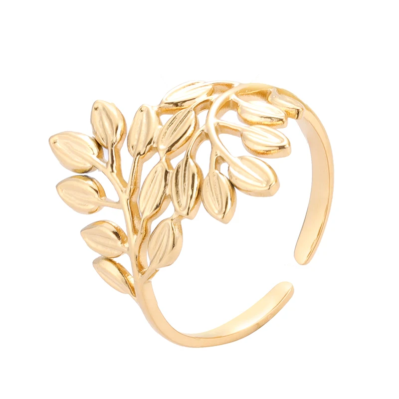 

Amazon hot sale fashion stainless steel gold leaf rings jewelry
