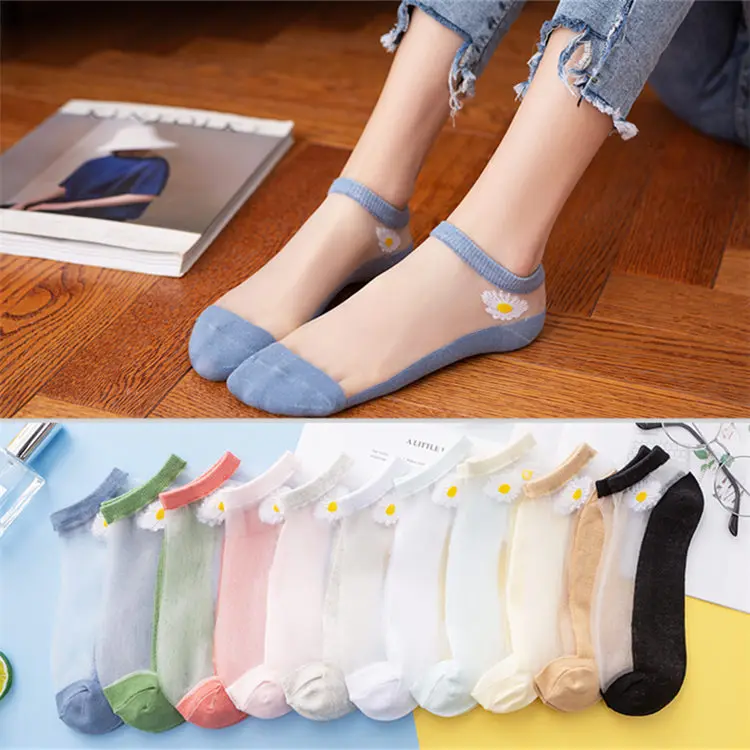 

Summer Breathable Crystal Sheer Invisible Socks Calcetines Medias Women Short stocking transparent Silk Ankle ladies Socks, As the picture