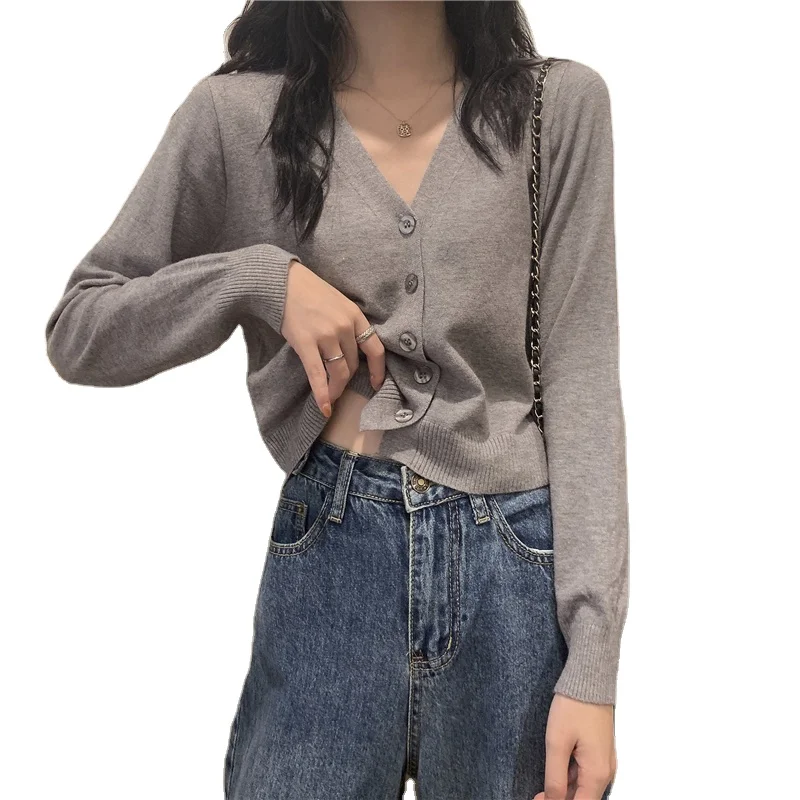 

Korean version sweater ladies 2020 spring and autumn wear V-neck long-sleeved sweater thin cardigan outer sweater top women's cl