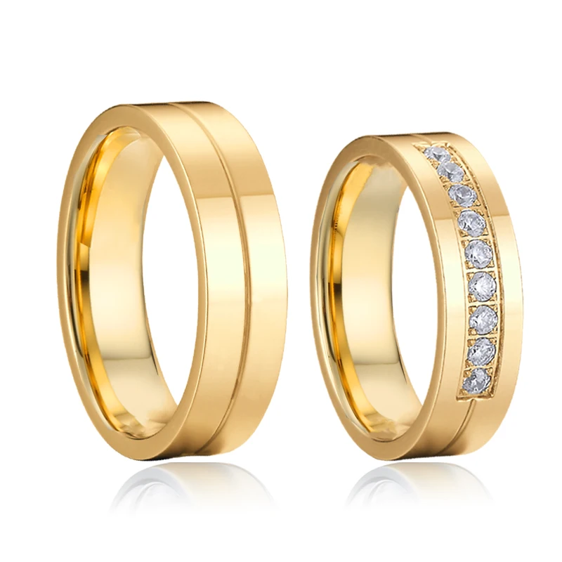 Latest 18K Gold Plated CZ Moissanite Diamond Wedding Rings Fashion Jewelry Stainless Steel Wholesale Price Anel Bague Anillos