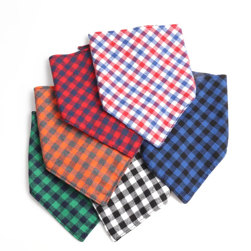 

Wholesale Printed Washable Triangle Plaid Soft Cotton Pet Dog Bandana, Picture