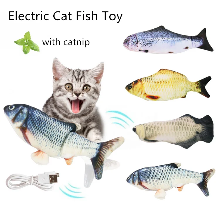 

Hot Selling Flopping Fish Cat Toy With Catnip Plush USB Charging Cat Interactive Toy