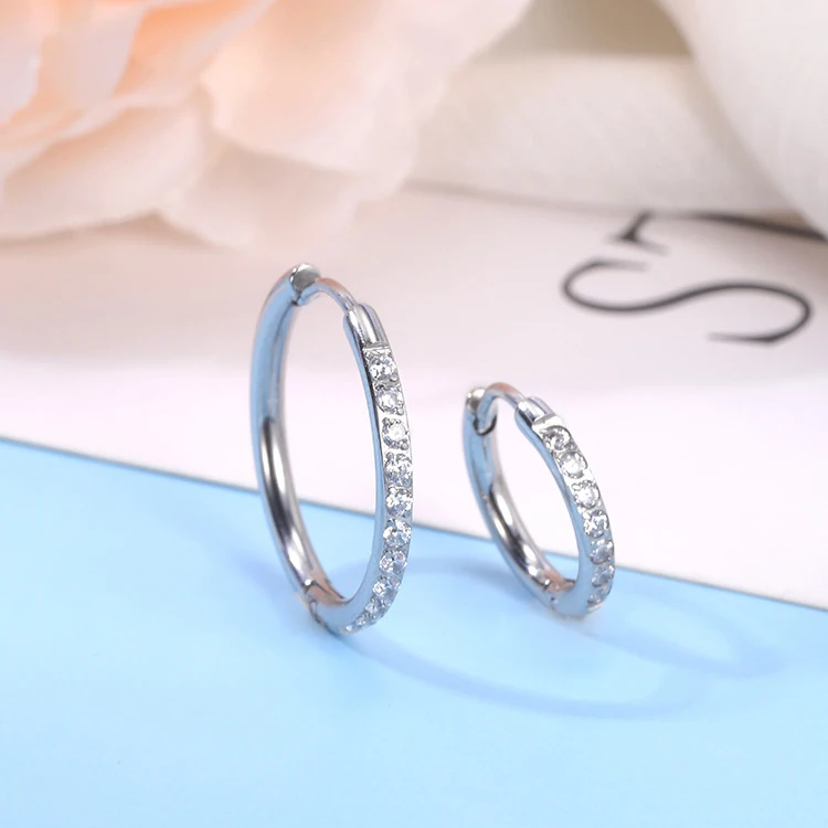 

POENNIS huggie hoop mini micro-inlaid zircon earring findings 11 stainless steel tarnish free chunky hoop earrings, Silver