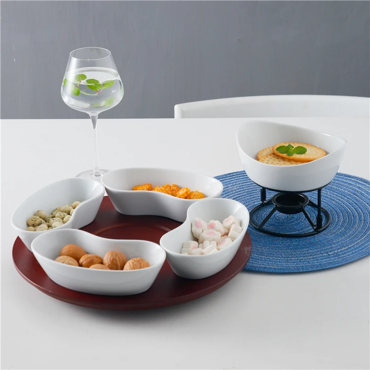 Novel White Ceramic Cheap Tealight Candle Cheese Chocolate Fondue Set