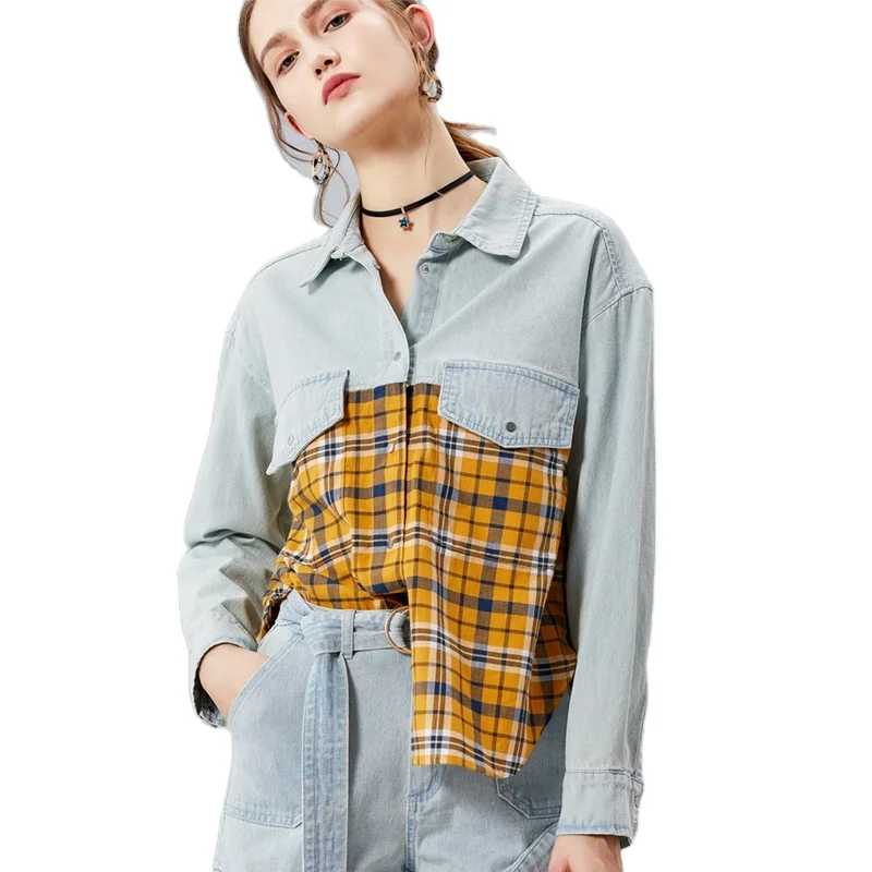 

Fashion Denim Shirt 2020 Women Patchwork Ladies Girls Ladies Denim Shirt, Various colors