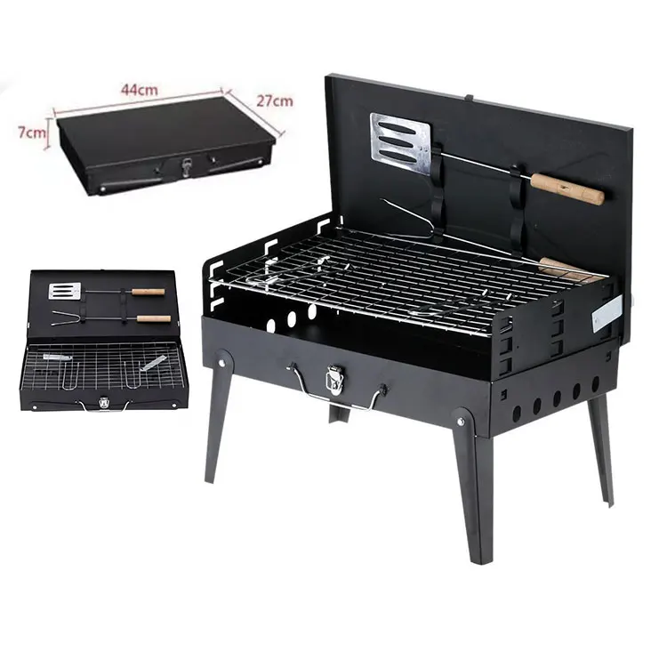 

Mini Iron Spray Paint Indoor Outdoor Portable Foldable Charcoal Table Barbecue BBQ Grill Set With Fork And Shovel