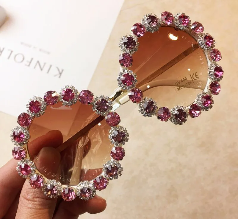 

Hot Selling Fashion Latest Designer Luxury Round Bling Bling Diamond Frame Party Shades Sunglasses 2021 Women, As picture