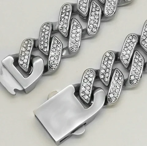 

Double color full diamond design stainless steel hip hop Cuban necklace bracelet